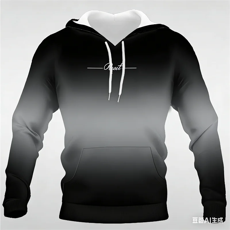 

Street Fashion Gradient Print Men's Hooded Casual Loose Fit Hoodie Polyester Fiber Long Sleeve Top Daily Unisex Trend Sweatshirt