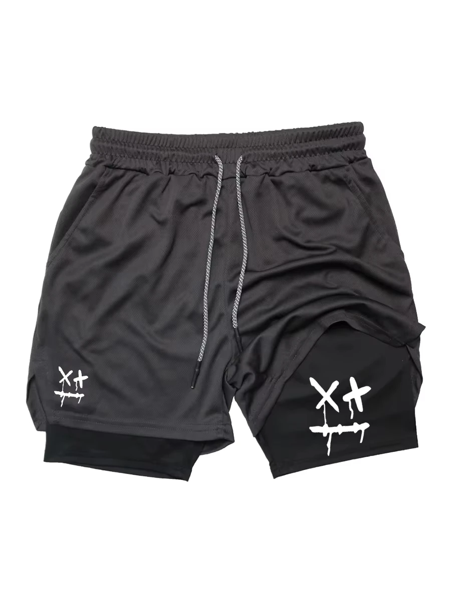 

2-in-1 Men's Workout Shorts Quick Dry with Phone Pocket Towel Loop Gym Running Fitness Compression JW10102