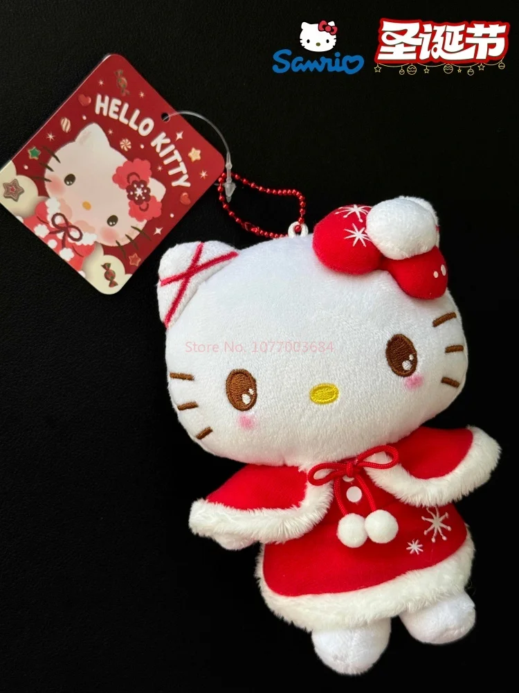 Japanese Genuine Sanrio Christmas Hello Kitty Cute Cat Girl Red Cloak Plush Pendant Bag Hanging Decorative Toy Christmas Gift