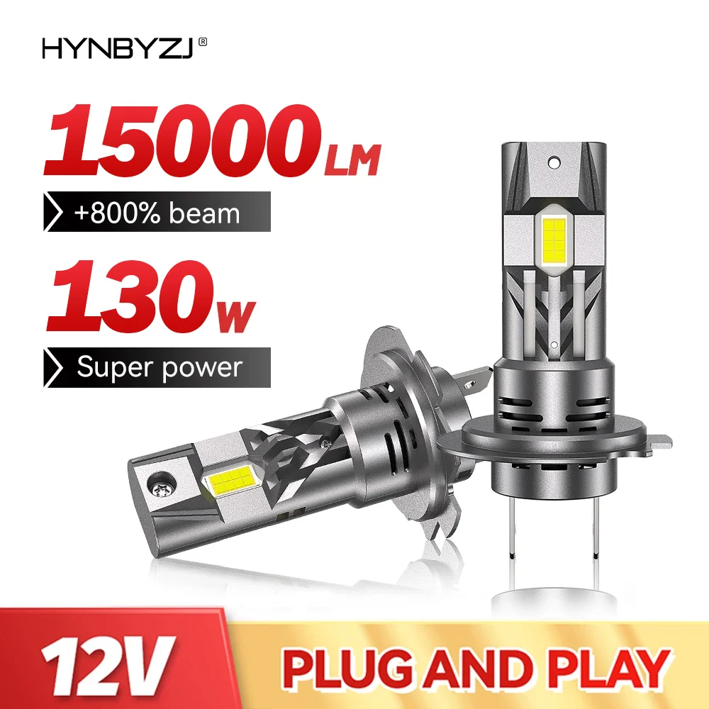 HYNBYZJ 2Pcs 130W  H7 LED Headlight Bulbs Fan Wireless Mini Size Design for Car Headlight CSP LED H7 6500K White 360° Beam Angle