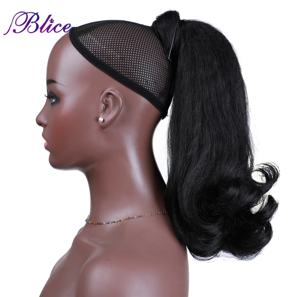 Blice Kinky Straight Ponytial estensioni dei capelli sintetici Clip In posticci nero marrone avvolgere le estensioni dei capelli coda di cavallo