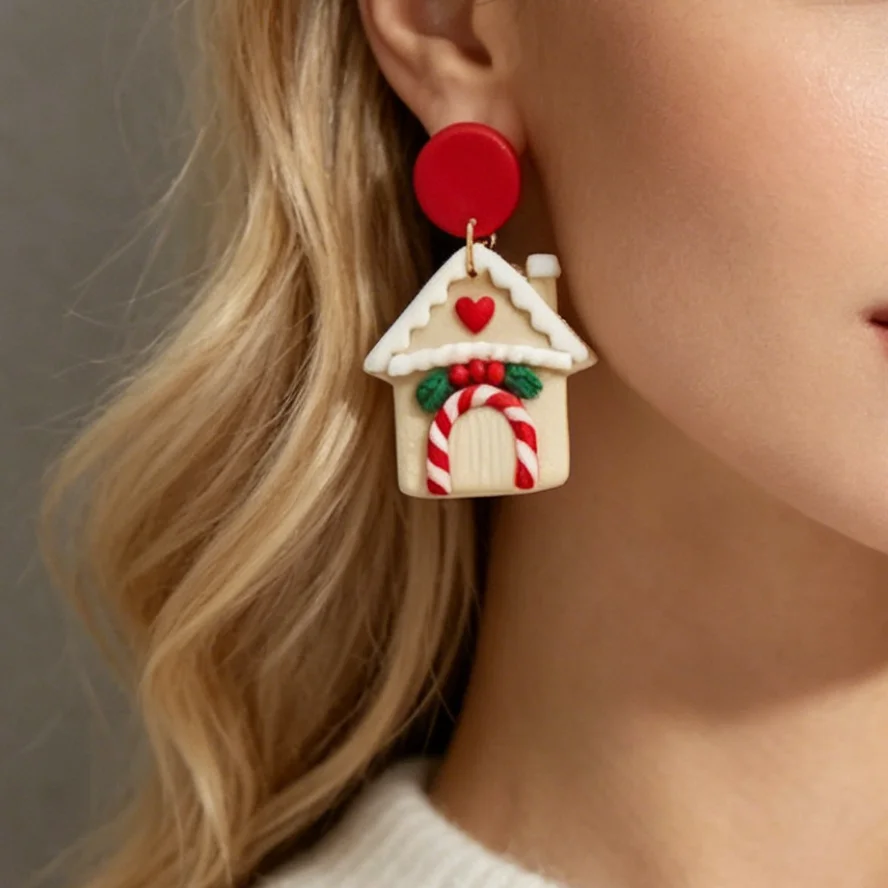 Assorted Christmas Theme Polymer Clay Earrings 3D Snow Globe Bell Holiday Drop Handmade Lightweight Festive Jewelry Set Santa