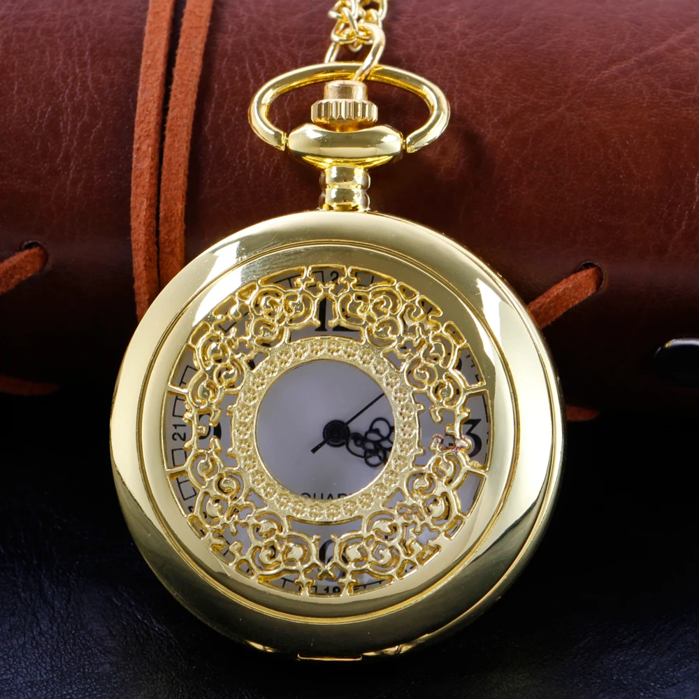 

Gold Hollow Out Quartz Pocket Watch High Quality Carved Unisex Necklace Timing Pendant Men's and Women's Pocket Watch CF1007