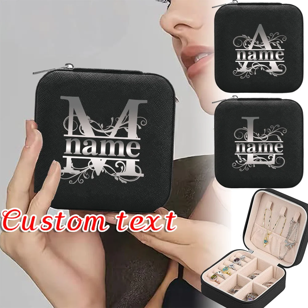 

Customized Name Portable Black Jewelry Box High Quality Zipper Earring Jewelry Box Large Capacity Travel Storage Box