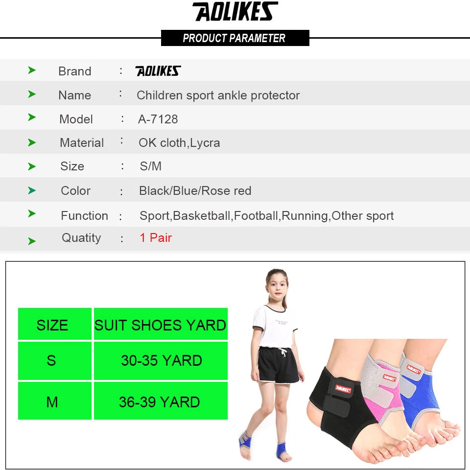 AOLIKES 1 Pair Kids Ankle Strap For Cycling Running Gym Children Sport Ankle Brace Support Guard Protector Boy Girl tobillera