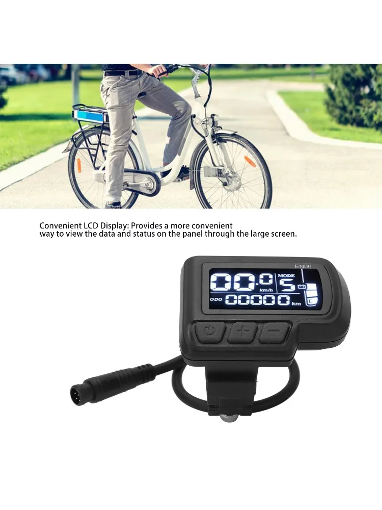 AliExpress LIXADA EN06 LCD Bike Display Meter Speedometer with Light Connector 6 pin Waterproof Wire 24V 36V 48V 60V Electric Bike Display Panel
