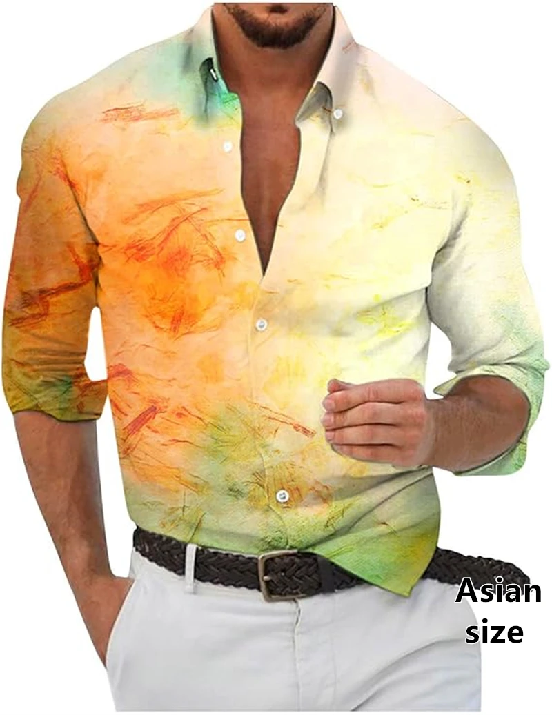قميص غير رسمي للرجال ملون فني ثلاثي الأبعاد مطبوع قمصان طويلة الأكمام للربيع والصيف بلوزة أنيقة كبيرة الحجم للجنسين ملابس الشارع الشهير Y2k