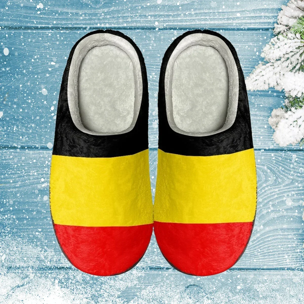 

2023 Winter Comfort Warm Slippers Belgium Flag House Loafers Wear-resistant Slides for Unisex Casual Cotton Flats