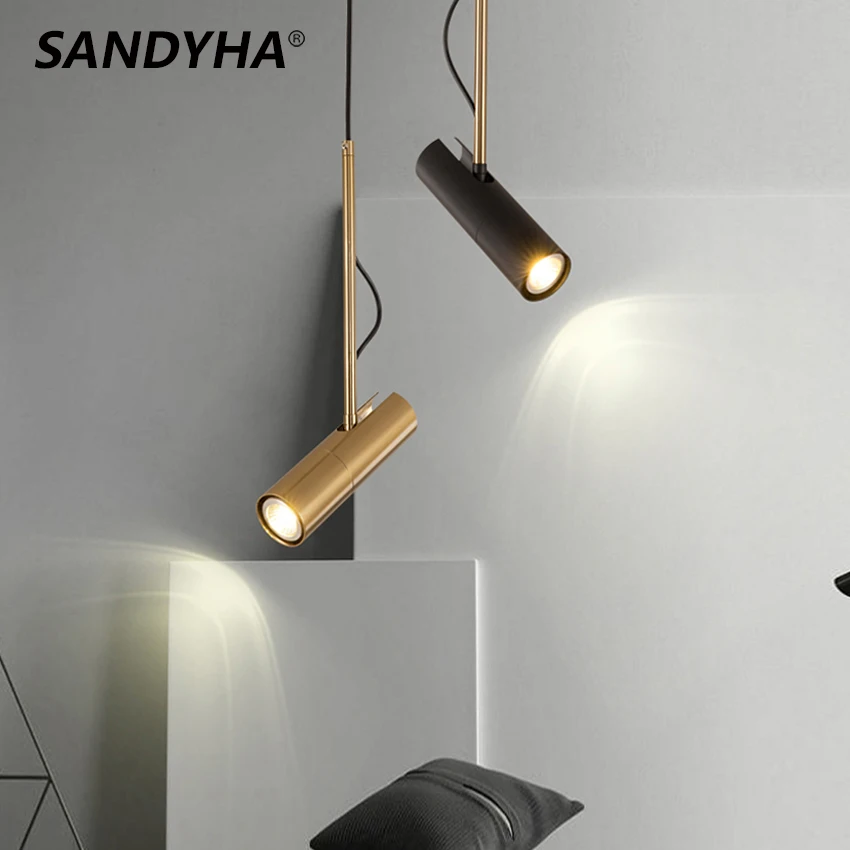 

SANDYHA Modern Black Hanging Lamp Iron Pendant Light Directional Chandelier Downlight Spotlight For Bedroom Bedside Office Table