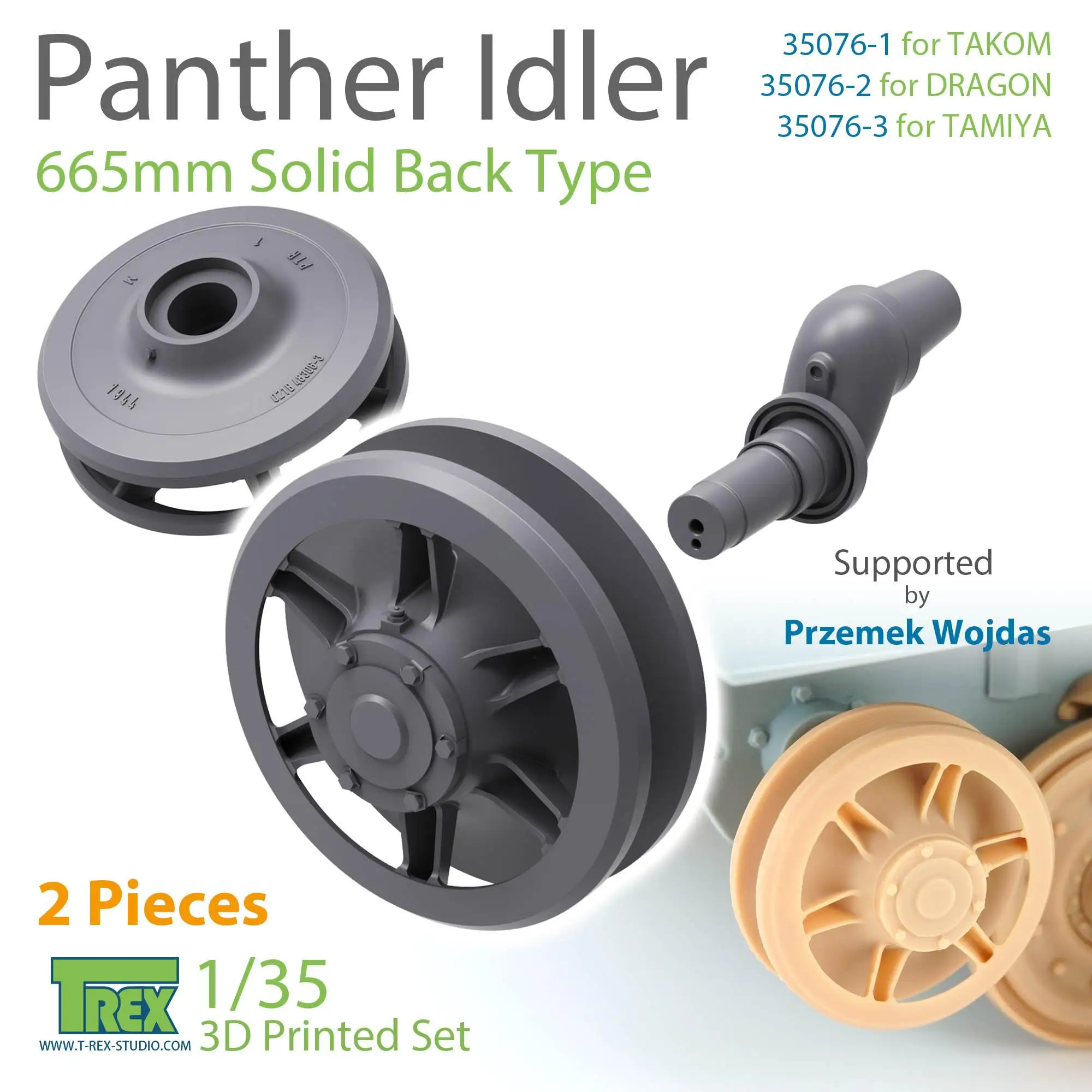 T-REX 35076-2 1/35 SCALE Panther Idler 665mm Solid Back Type (2 pieces)