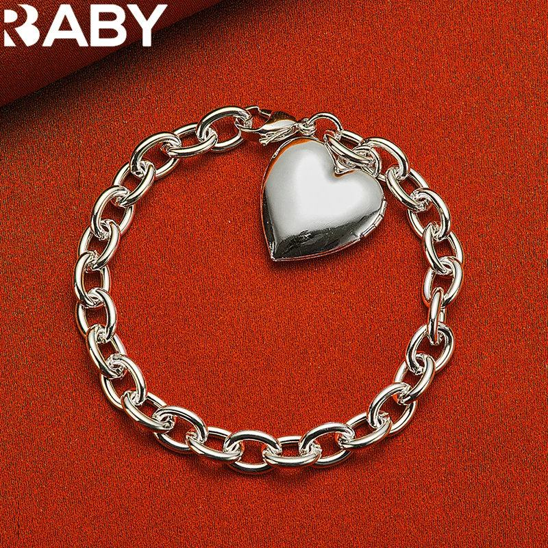 URBABY 925 Sterling Silver Bracelets Heart Photo Frame Charms Bracelet For Women Charms Fashion Jewelry Valentine's Day Gifts