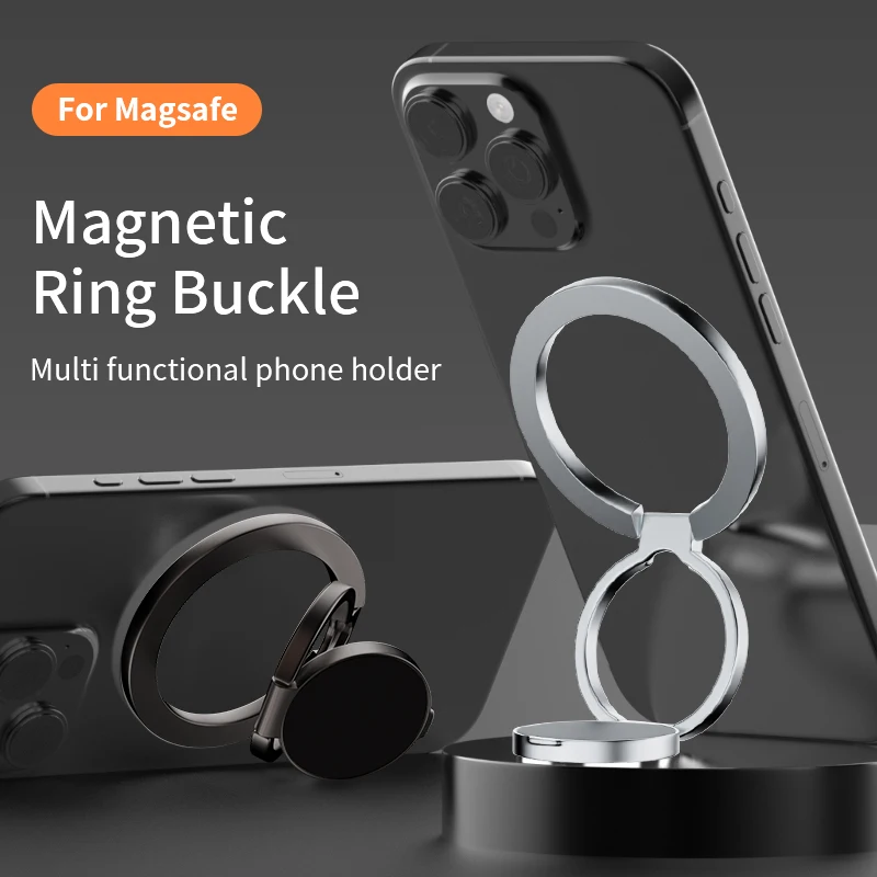 

Universal Double-sided Magnetic Holder for Magsafe Mobile Phone Stand in Car Grip Finger Ring Bracket with Hand Strap for iPhone