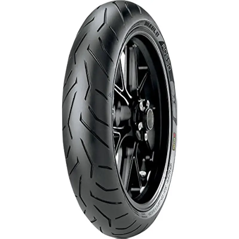 High-performance street motorcycle tire with symmetrical tread design for precise handling and stability at high speeds. Fits 17