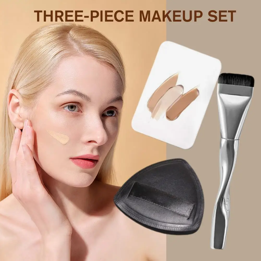 1 Stuks Make-Up Kwasten + 1 Stuks Driehoek Poederdons Set Concealer Oogschaduw 1akeup Borstel Mengen Cosmetische Beauty Tools