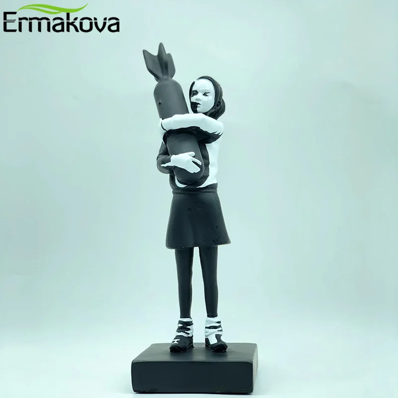 

ERMAKOVA Hugging Bomb Girl Statue Hugger Hugging Peace Bomb Girl Art Resin Sculpture Street Art Design Ornaments Office Home
