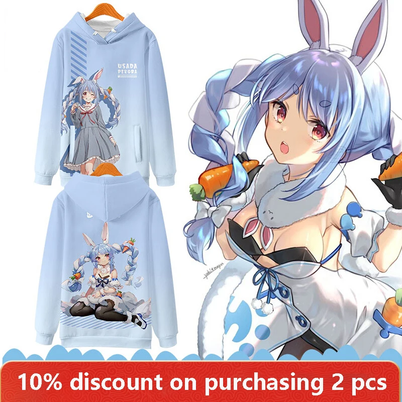 Usada Pekora VTuber Anime Sweatshirt Coat Loose Hoodie Casual Pullover Oversized COS Halloween Christmas Ornaments Plus Size