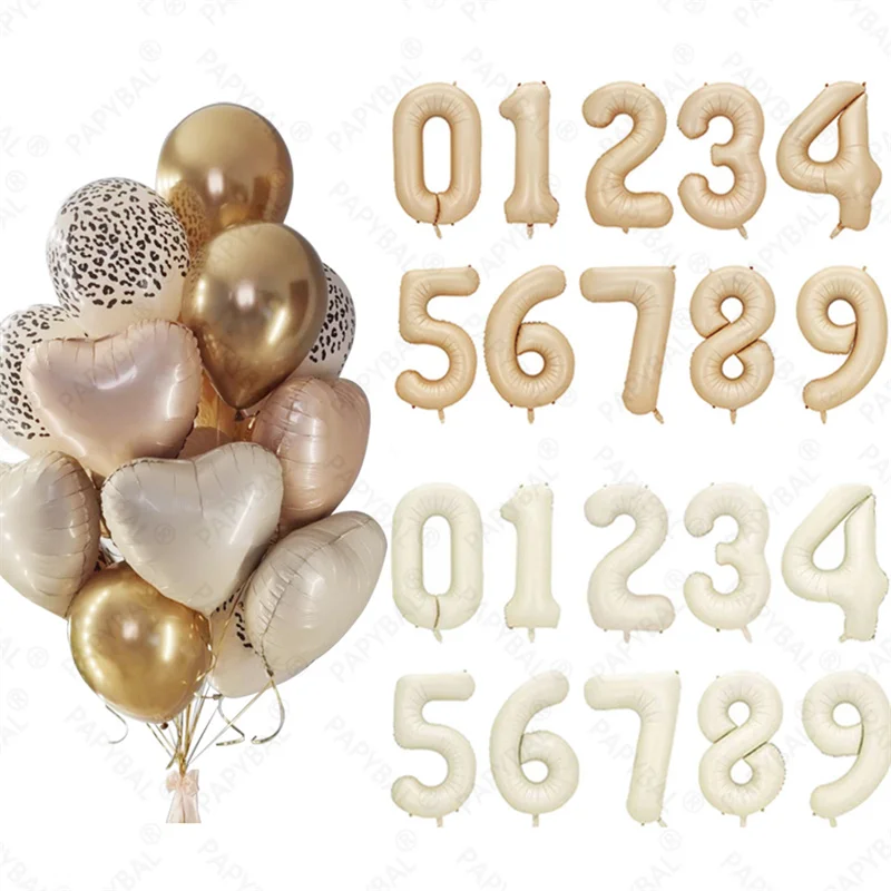 

40inch Cream White Caramel Number Balloons And Leopard Print Gold Latex Balloons Children Adult Birthday Party Decors Supplies