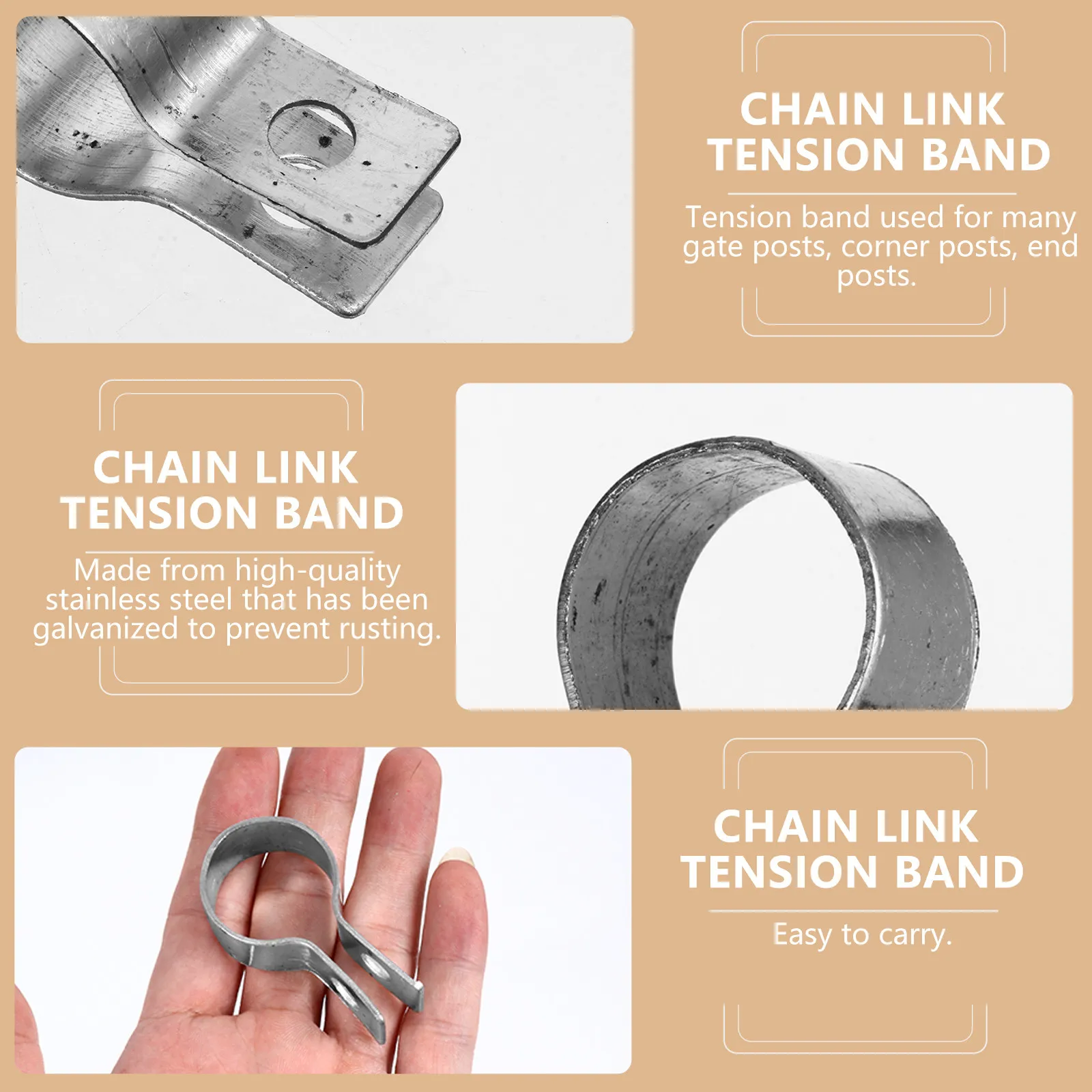10Pcs Chain Link Tension Band Stainless Steel Galvanized Heavy Duty for Fence Gate Brace Corner Home Use