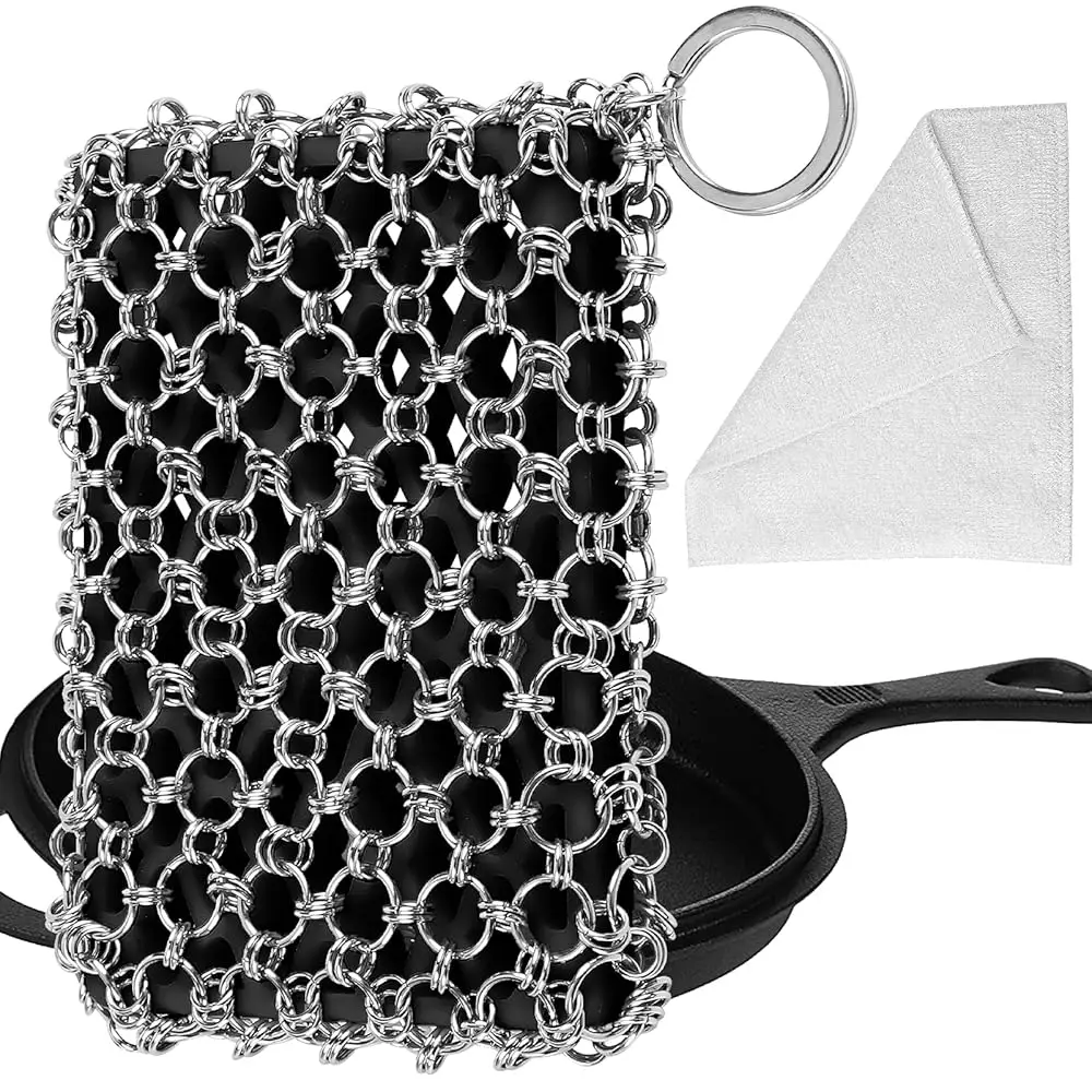 

Металлическая мочалка из нержавеющей стали 316L для чугунной посуды, большая сетчатая мочалка для чугунных сковородок - металлическая губка-мочалка для чугуна - металлическая C-образная мочалка