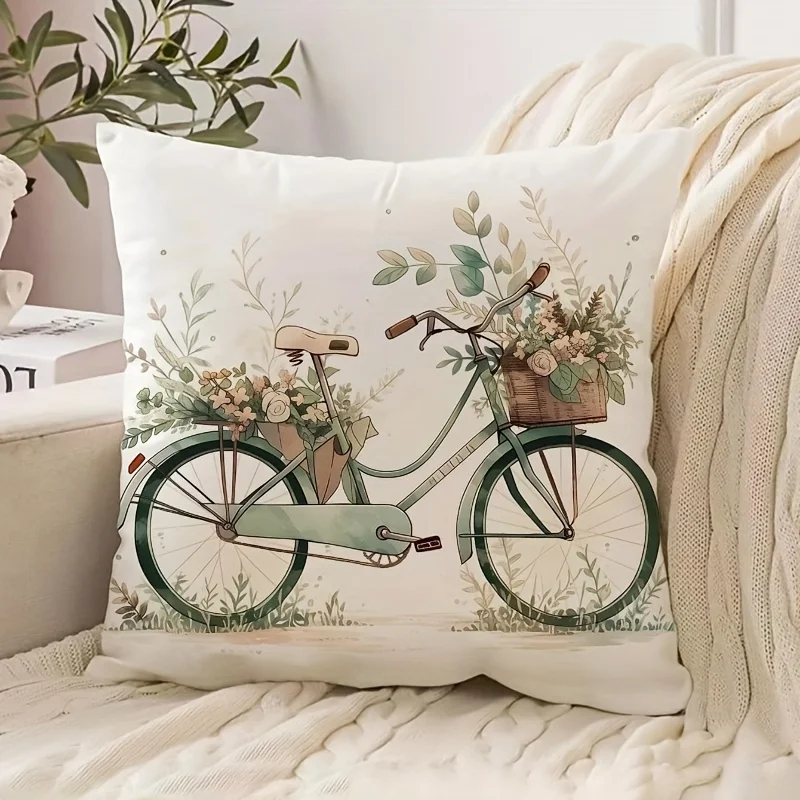 Bicycle Pattern Cushion Cover Without Filler, Modern Fabric Pillow Cover for Home, for Sofa, Living Room