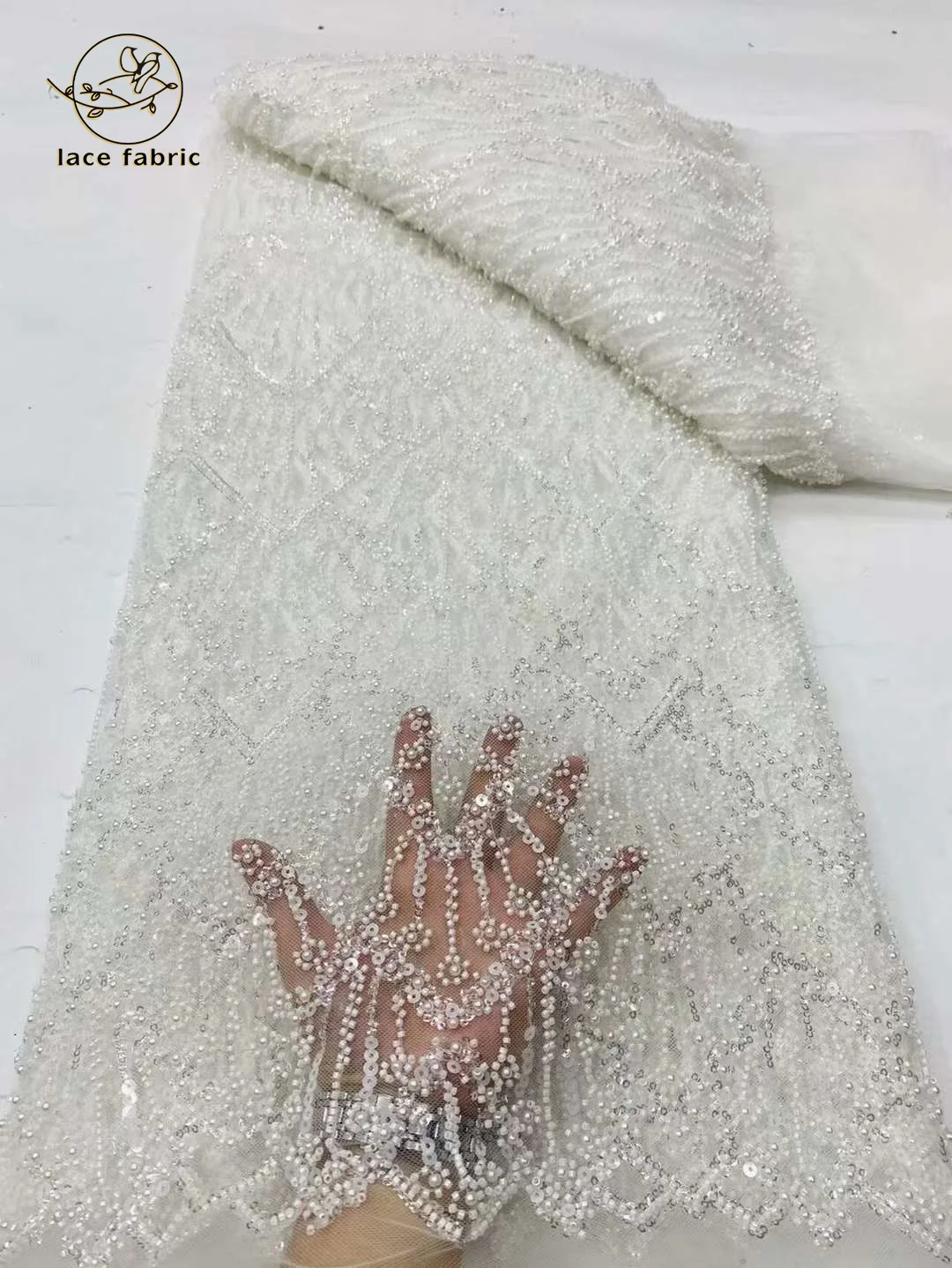 White French Sequins Net Lace Fabric 2024 High Quality African 3D Beaded Lace Fabric Nigerian Embroidery Tulle Party Lace Fabric