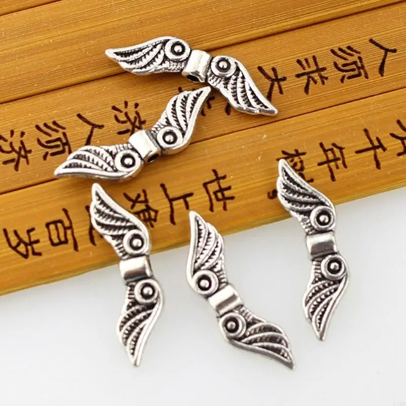 C1FE 50 PCS PCS Angel Wing Spacer Metal Charm Beads for Diy Bracelets Colares Jóias