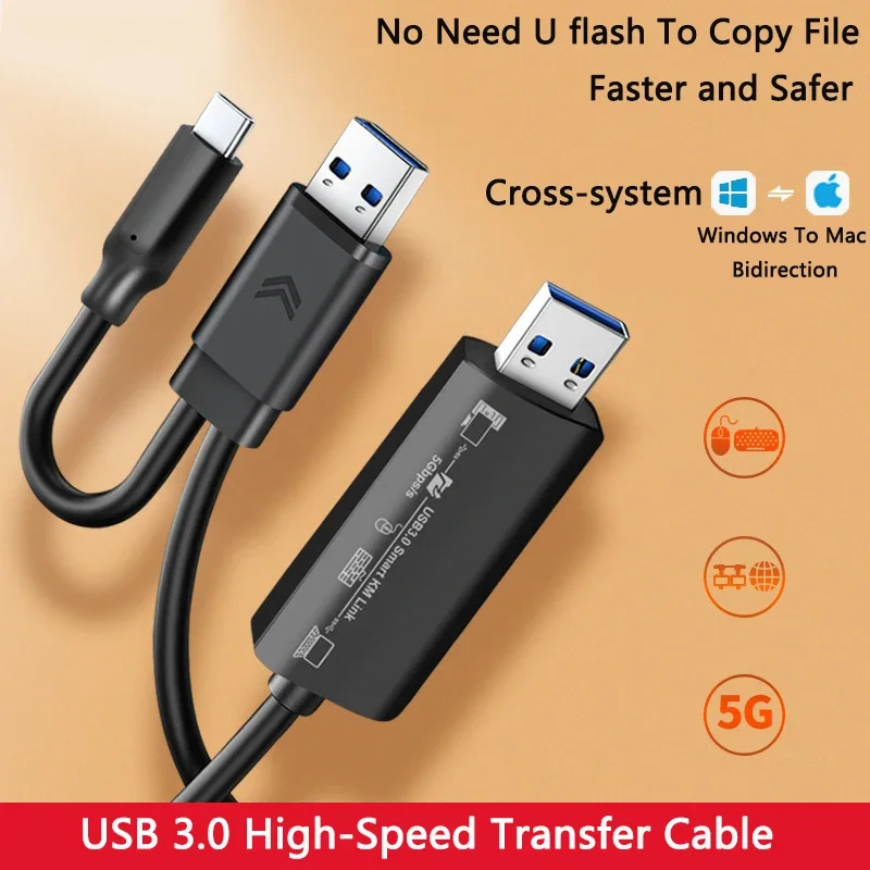 USB3.0 Type-C High Speed 5Gbps PC To PC Online Share Sync Link Net Direct Data File Transfer Bridge Easy Copy Between 2 Computer
