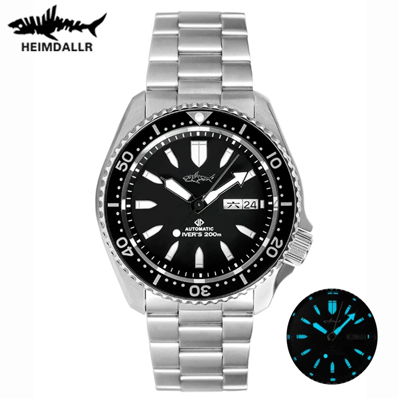 Heimdallr Men's SKX007 Mechanical Diver Watch 42MM Black Dial Black Ceramic Bezel NH36 Movement 20Bar Water Resistant Luminous