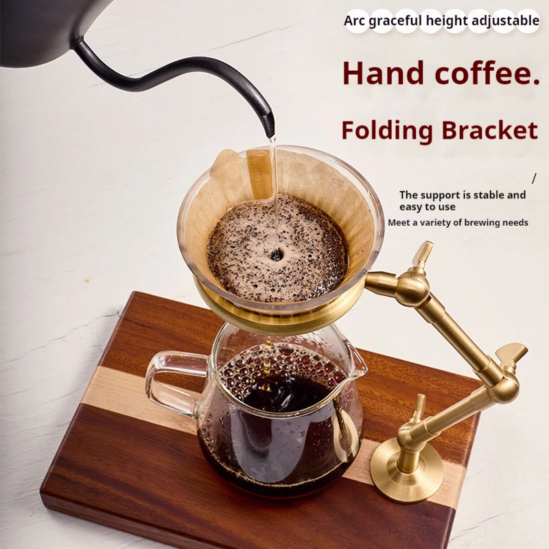 

Folding coffee hand washing rack, pure copper filter cup holder, solid wood base, adjustable height tool, coffee holder