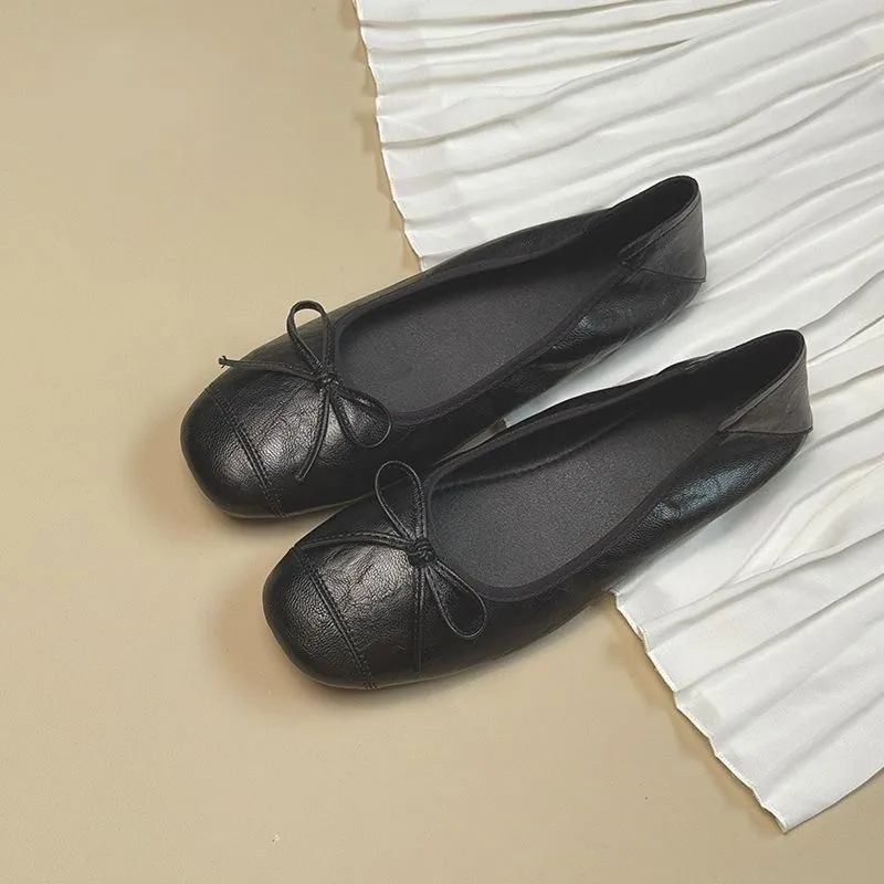 Damen Ballerinas Flache Schuhe Weiches PU Schleife Slip On Eckige Zehe Bequeme Halbschuhe Leicht Atmungsaktiv Freizeitschuhe Elegante Schuhe Buro Alltag Slipper Loafer – Detail 3