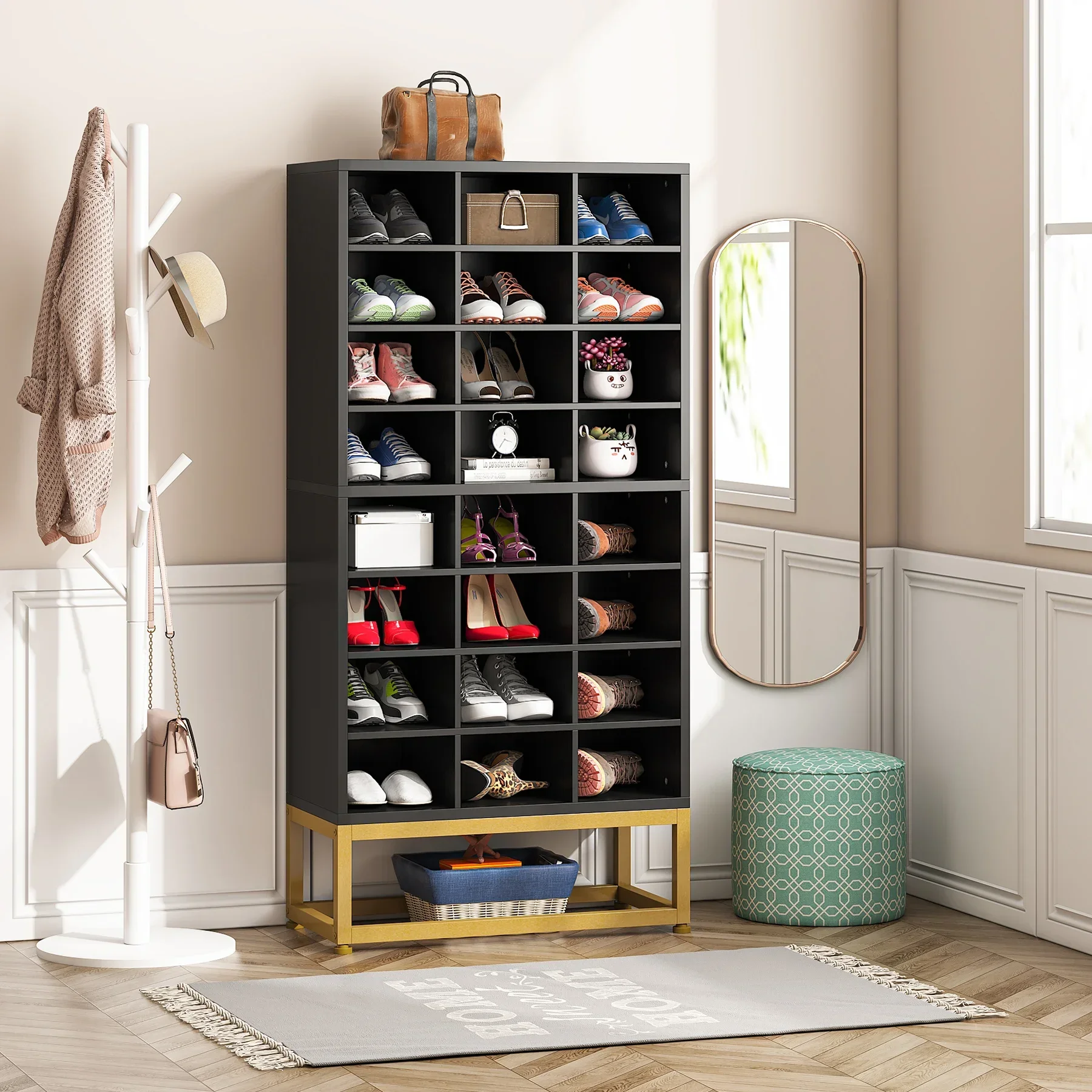 Tribesigns 8-Tier Shoe Storage Cabinet, Freestanding Wooden Shoe Closet Rack with 24 Cubbies with Adjustable Partition