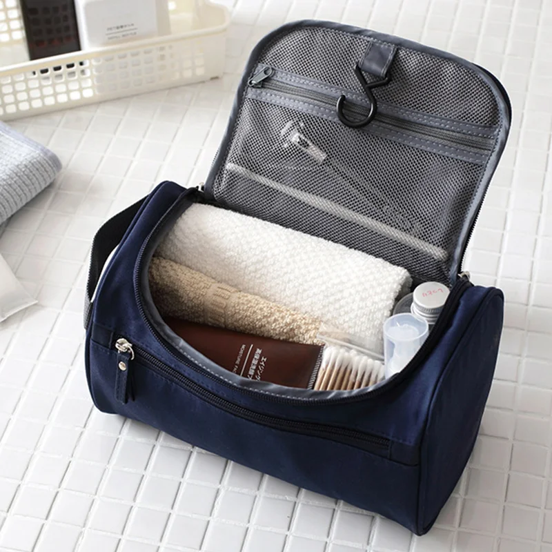 Bolsa de maquillaje para hombre y mujer, neceser grande de nailon resistente al agua, organizador de viaje, neceser de aseo