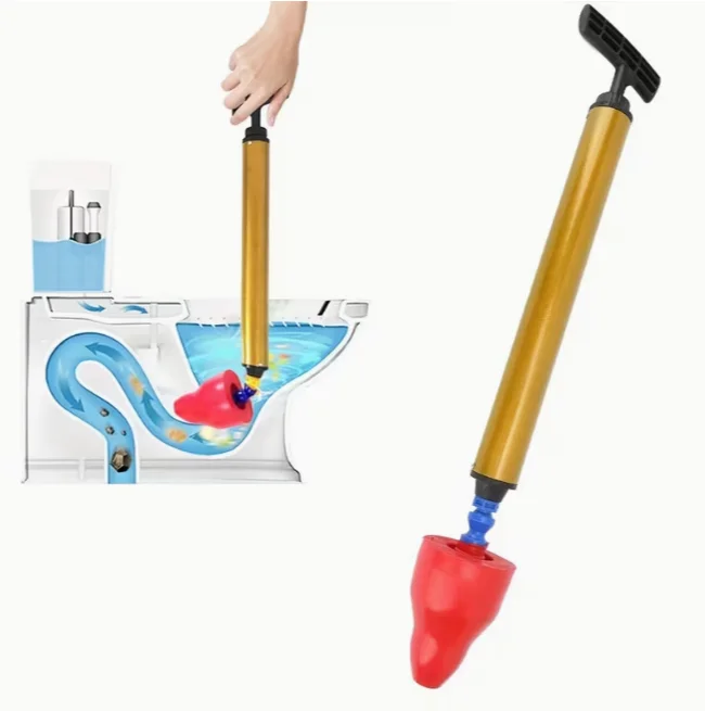 

High-Pressure Toilet Plunger - Gold - Heavy-Duty Air Pressure Toilet Drain Cleaner, Pipe Unclogger - Toilet Plunger - Sink and Shower Blockage Remover - Efficient Bathroom Unclogging Tool - Ergonomic Handle Design