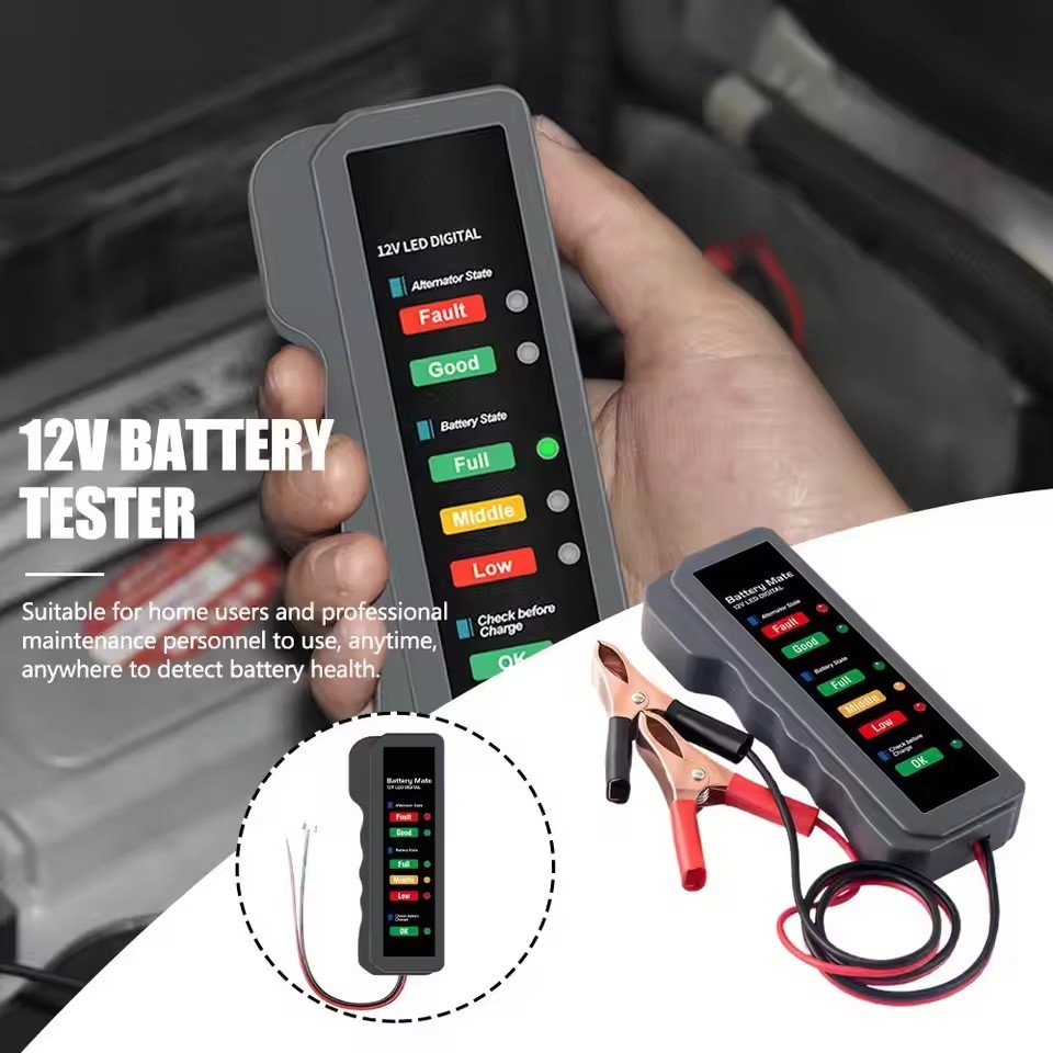  12V LED Battery Tester for Car, Motorcycle, Truck, ATV - Auto Battery Voltage Checker with Backlit Display, Quick Diagnose Tool 