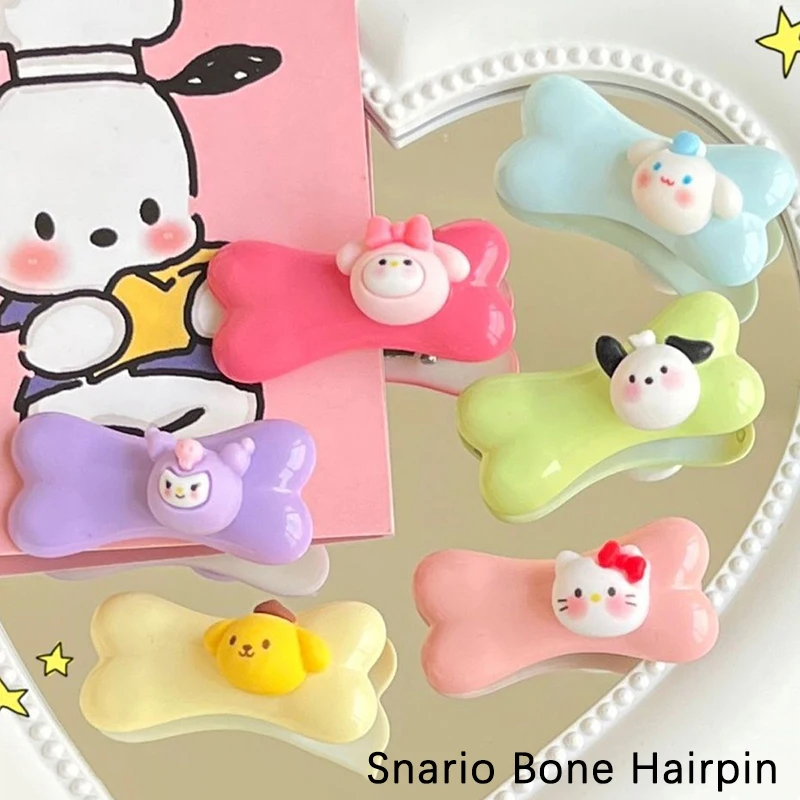 Sanrio Cartoon Bone Hairpin, Kawaii Anime Hairpin, Cinnamoroll, Hello Kitty, Kuromi, Melody, Pachacco, Purin, Doce, Acessórios de Cabelo