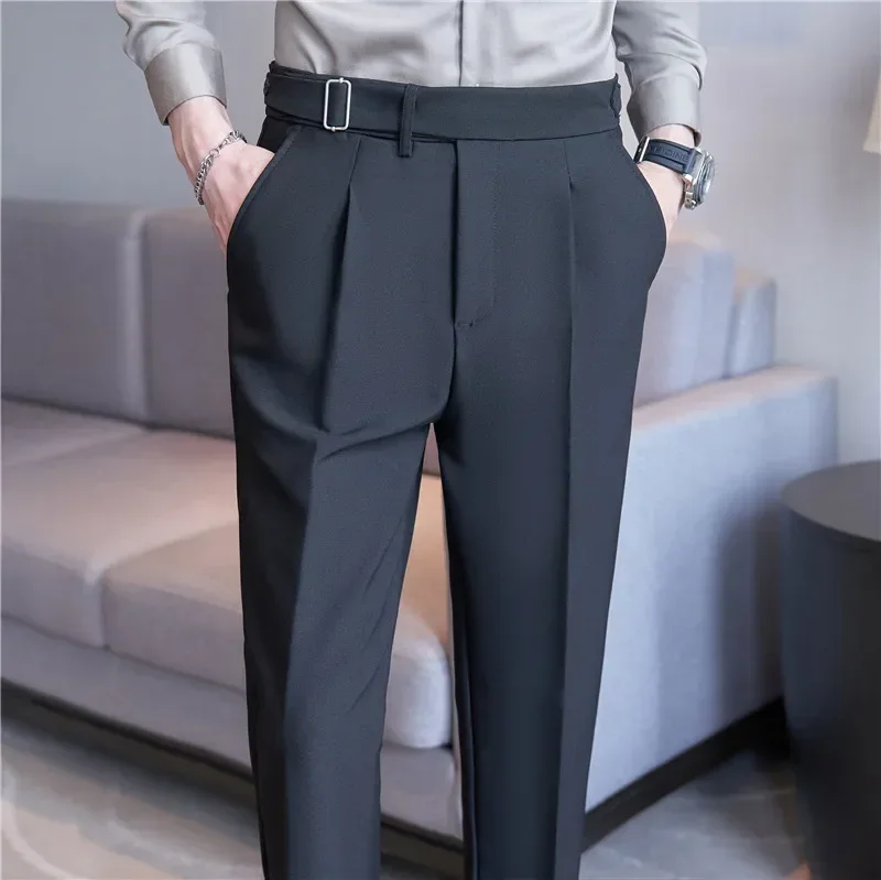 Men Suit Pants Trousers 2024 Autumn New British Style Stretch Slim Formal Pantalone Hombre Solid Casual Dress Pants Men Clothing
