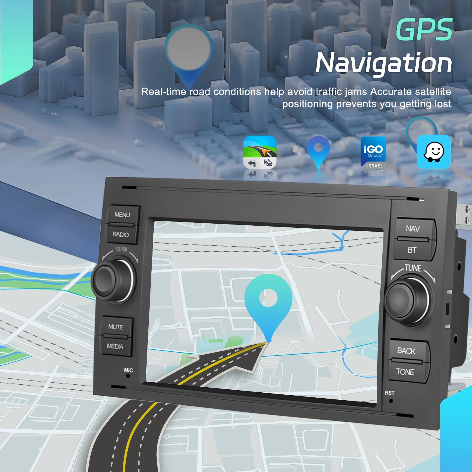 Podofo 7 "راديو السيارة اللاسلكي CarPlay راديو أندرويد لفورد فوكس/مونديو/S-Max Transit/Kuga Connect الوسائط المتعددة نظام تحديد المواقع RDS Autoradio #4