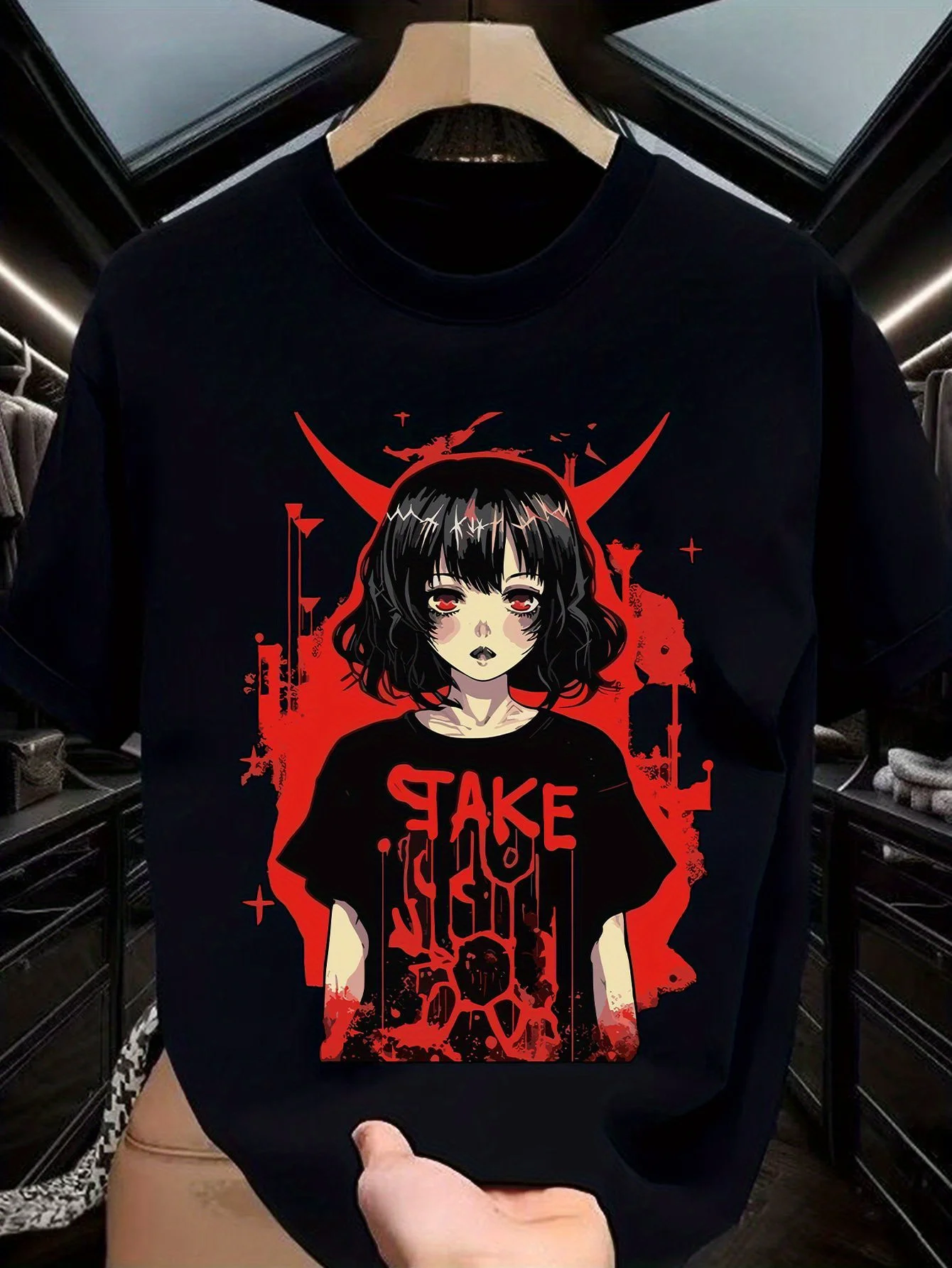 

Red Horn Anime Girl, Four Seasons Short Crew Neck Street Style 100 % Cotton T - Shirt, Men' S