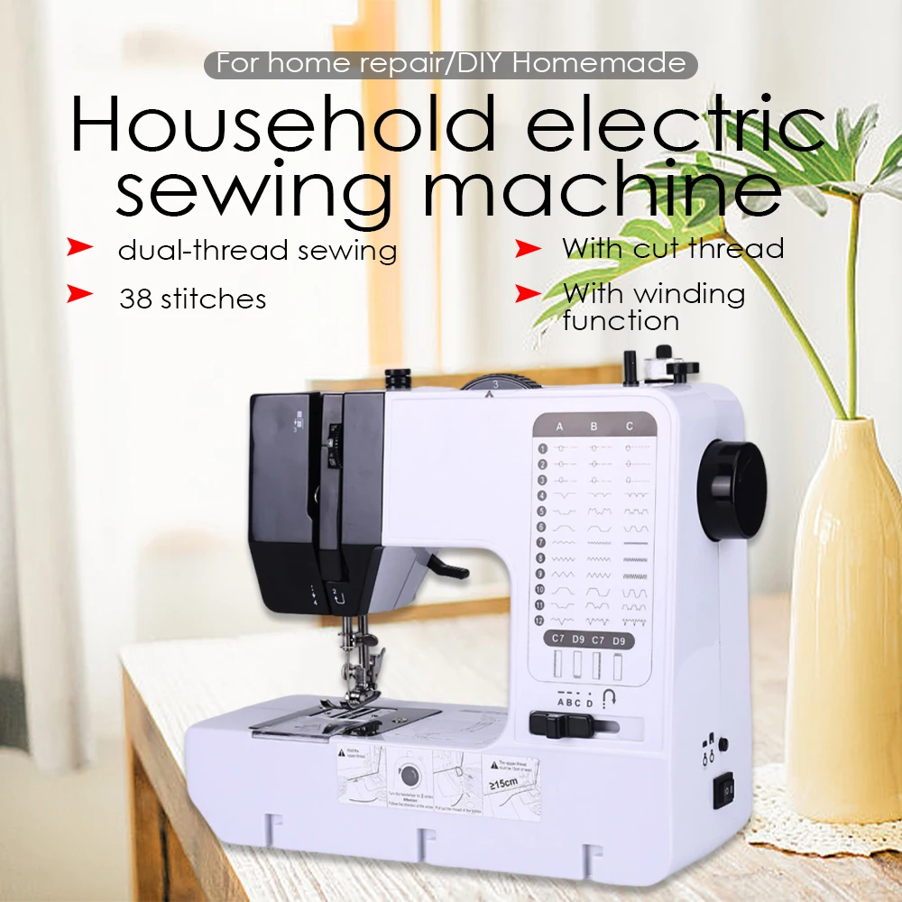 

Sewing Machine 38 Stitches Portable Mini Handy Replaceable Presser Foot Overlock Knitting Start Button Electrec With Pedal