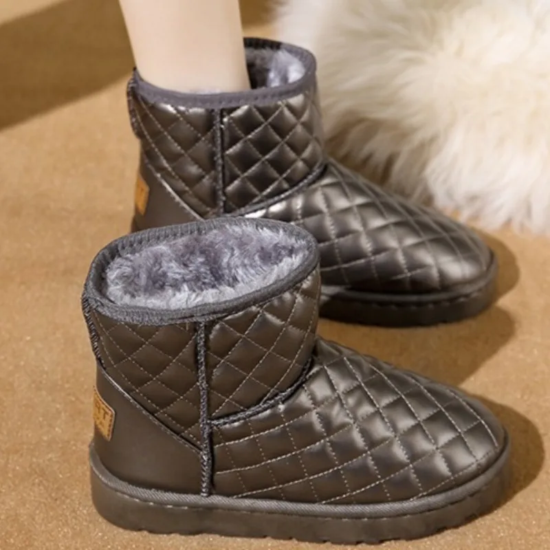 Winter Fashion Metallic Diamond Quilted Stitching Casual Women's Snow Boots 2026 New Solid Color Thick Soled Comfort Women Shoes