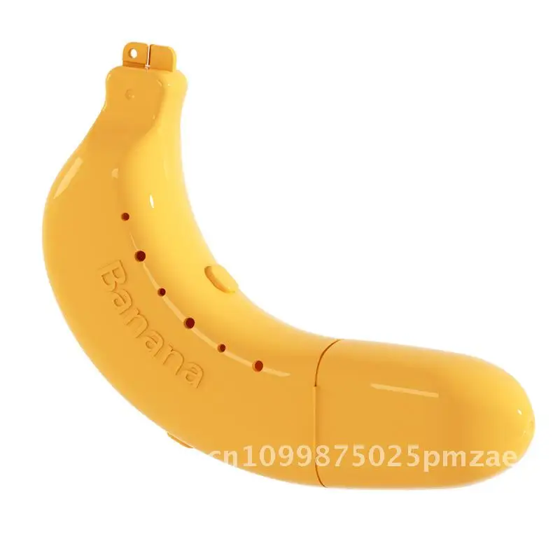 

Portable Banana Storage Box Fresh-Keeping Anti-Squeeze Fruit Protection Container for School And Travel Light Yellow Plastic