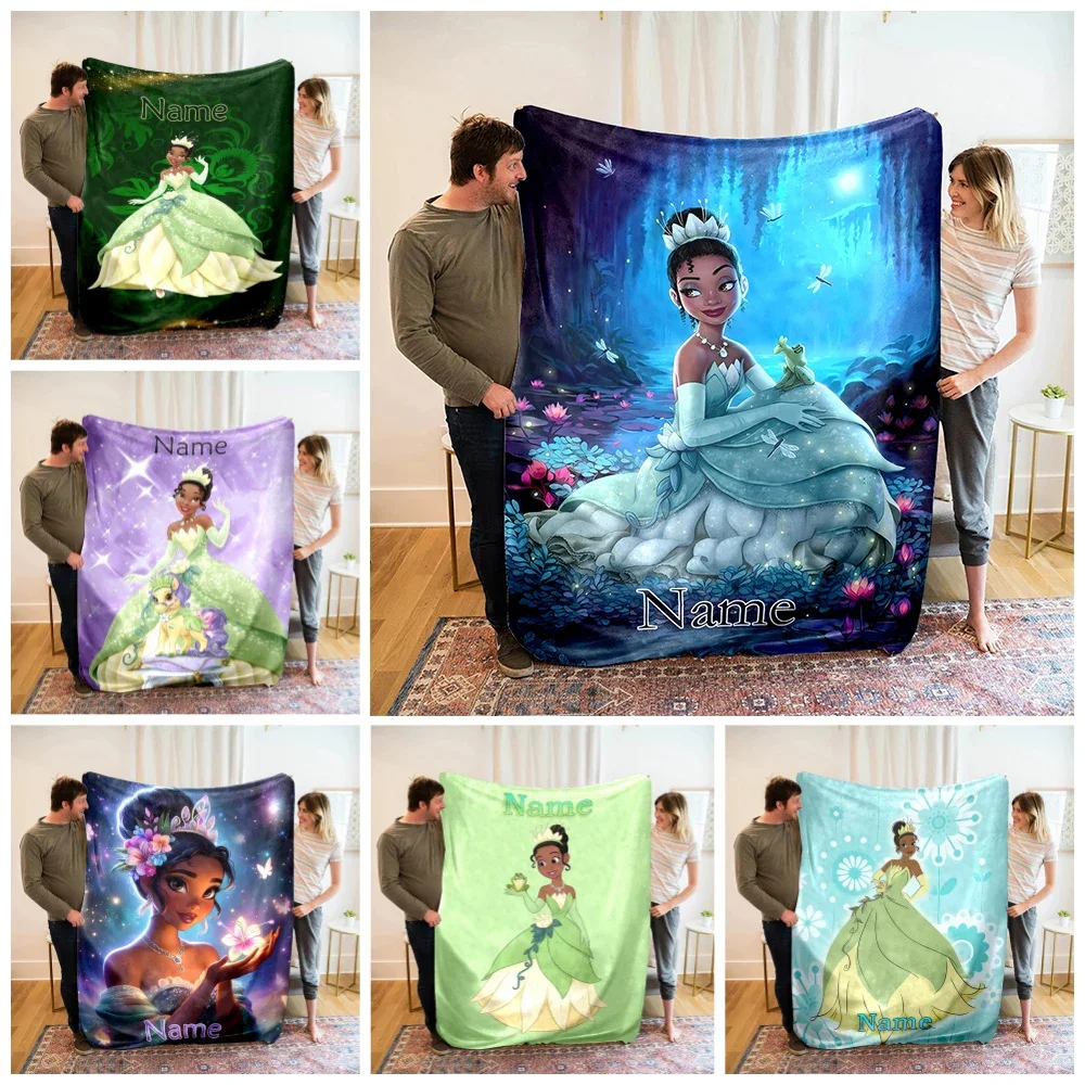 Customized Name Personalized Blanket Princess and the Frog Tiana Children Warm Soft Blankets Home Travel and Comfortable Blanket