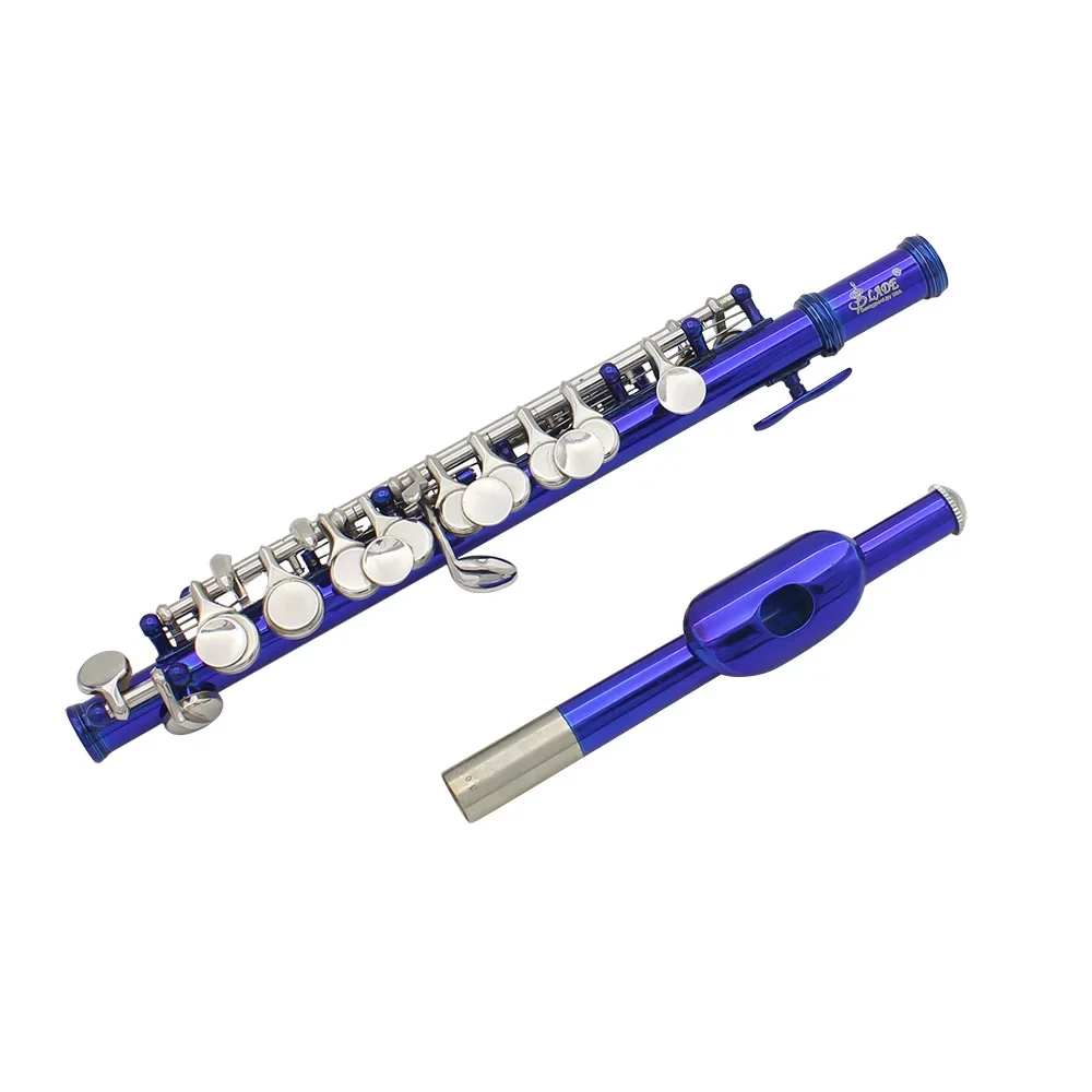 Blue Piccolo C Key Half-size Flute Instrument with Case Cleaning Cloth Parts Cupronickel Piccolo Flute