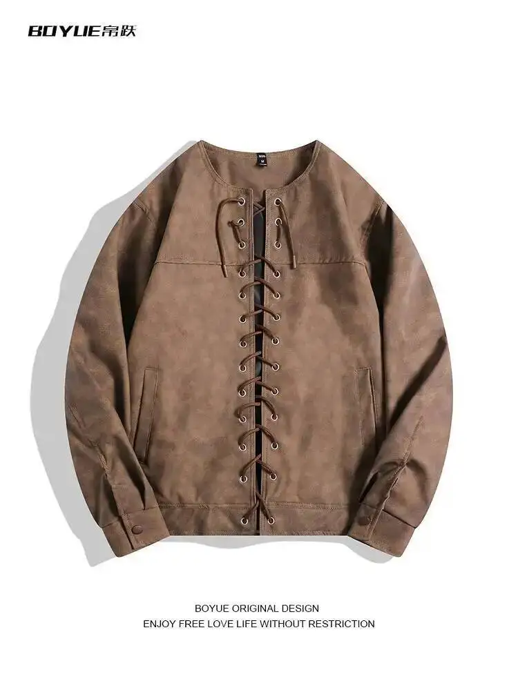 

Men's Jacket 2026 Spring Maillard Aesthetic Drawstring Cardigan Leather Jacket Retro Tie Dye Stylish Cool Outerwear Sweatshirts