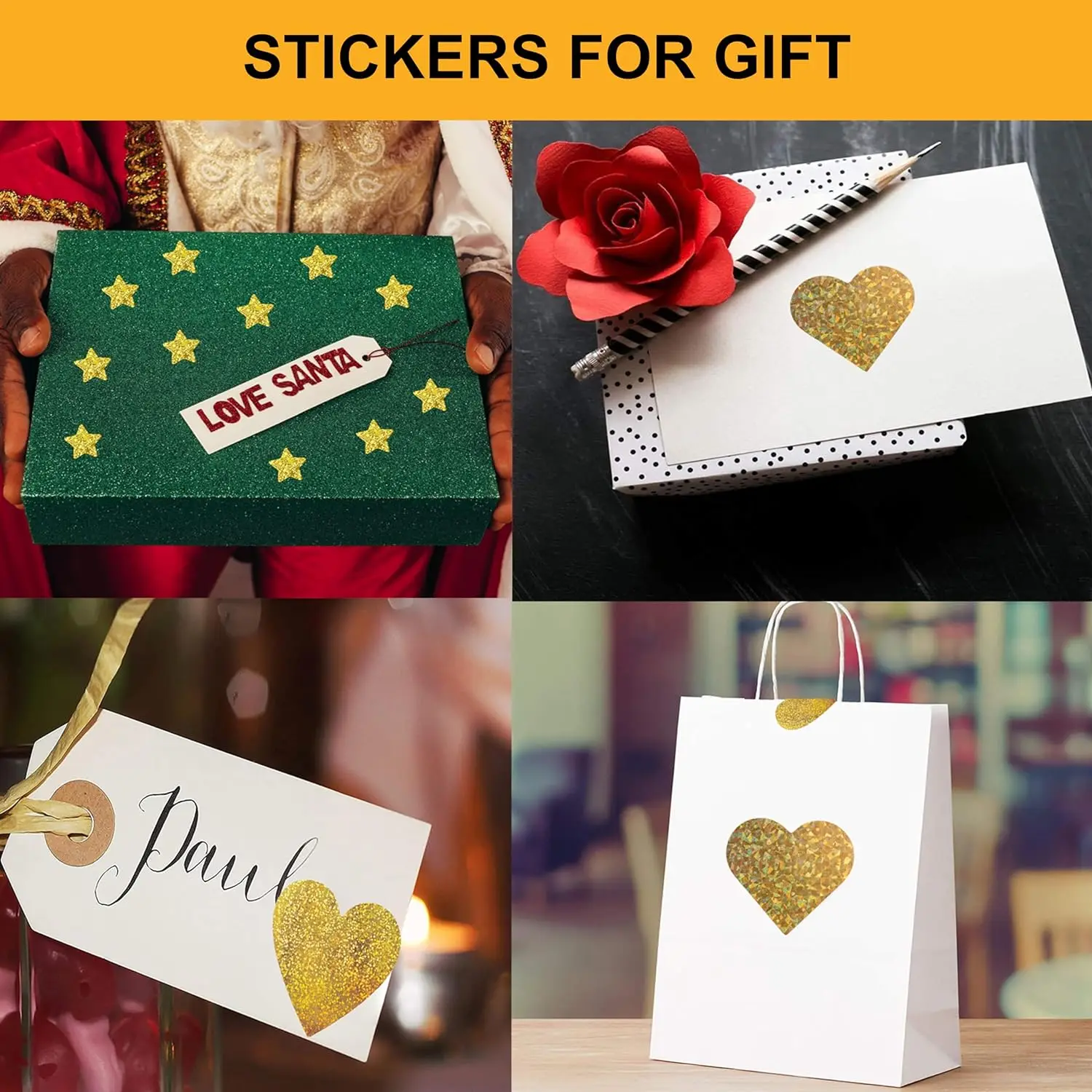 500Pcs Gold Laser Heart Sticker 1\