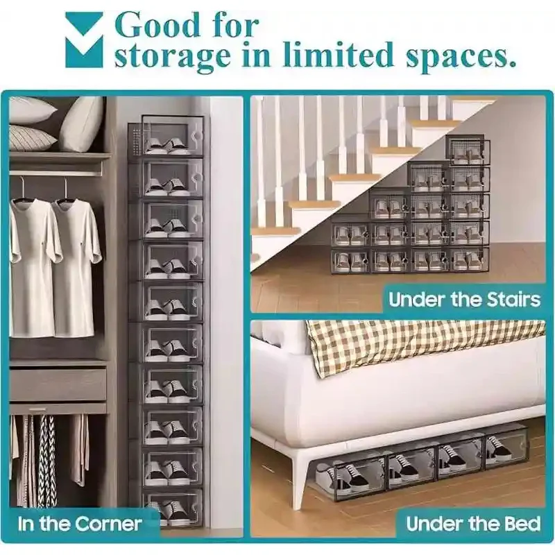3/6/12pcs Shoe Storage Boxes Clear Stackable Shoe Boxes Storage Organizers Magnetic Door Fit Size Plastic Sneaker Containers image 3