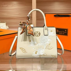 Chinese Style Leather Satchel Handbags for Women Tote Shoulder Bag vintage Crossbody Bag Purse Top Handle bag with Embroidery