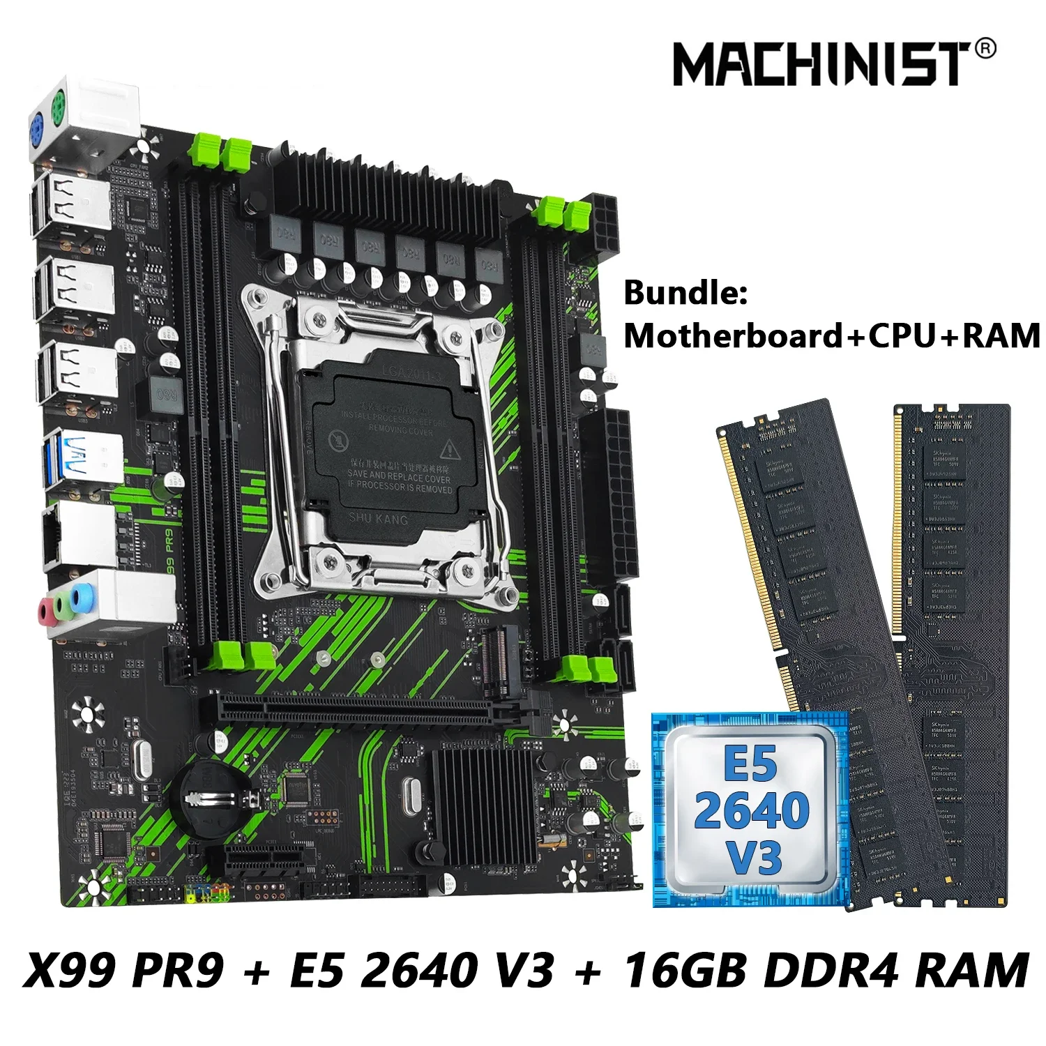 MACHINIST X99 PR9 Kit de placa base LGA 2011-3 con procesador de CPU Intel Xeon E5 2640 V3 y memoria RAM DDR4 de 16GB (2*8GB)