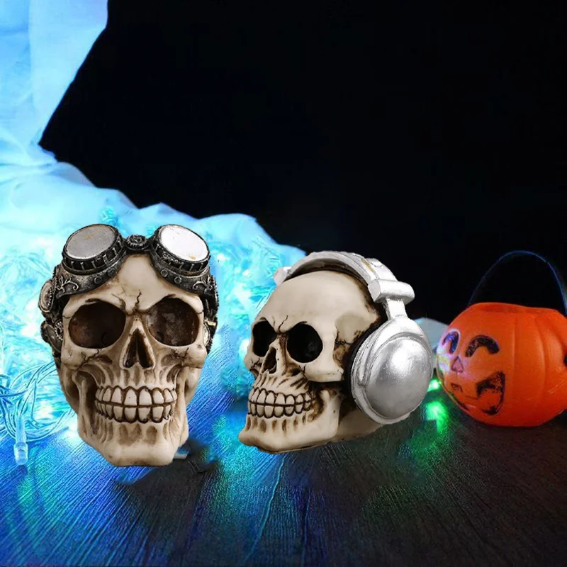 Gothic culture Resin Skull Decor Statue -Steampunk Skull Halloween Decoration Party decoration props Home Bar Decoration