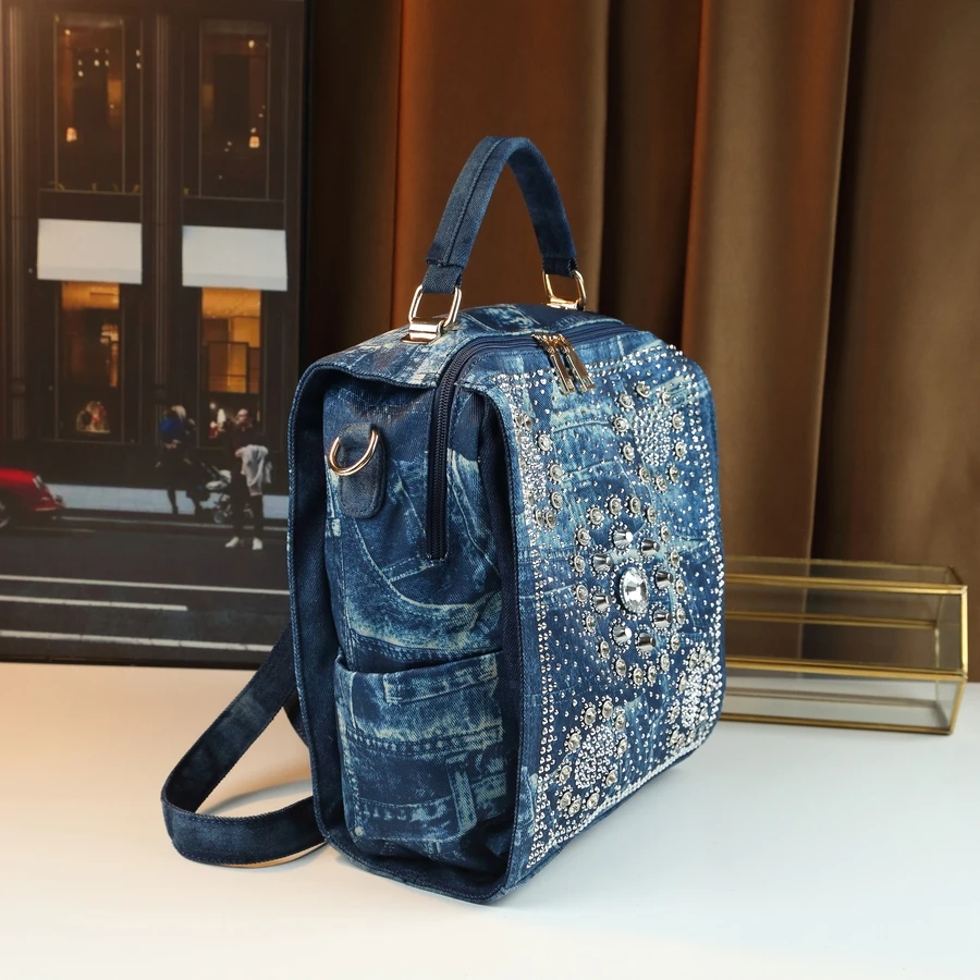 حقيبة كروس عصرية للسيدات مزينة بالألماس من قماش الدنيم بكتف واحد حقيبة يد كاجوال للركاب وصلت حديثًا للنساء #3